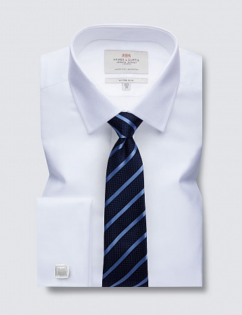 Hawes & Curtis Herringbone White Double Cuff 