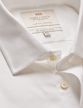 Hawes & Curtis Herringbone White Single Cuff 