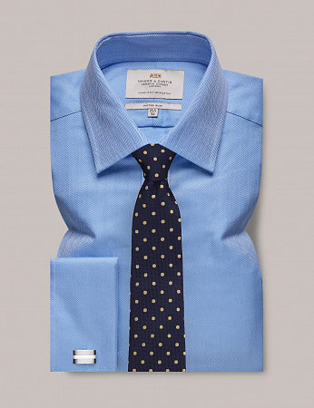Hawes & Curtis Herringbone Blue Double Cuff 
