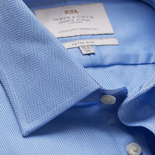 3Картинка Hawes & Curtis Herringbone Blue Double Cuff 