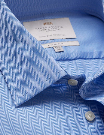 Hawes & Curtis Herringbone Blue Double Cuff 
