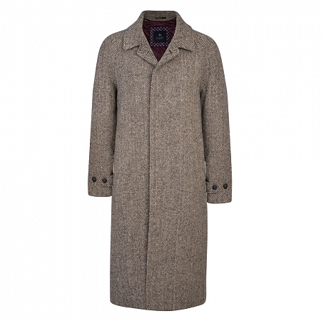 Black And Pale Camel Donegal Tweed Corrib Quilted Raglan Coat