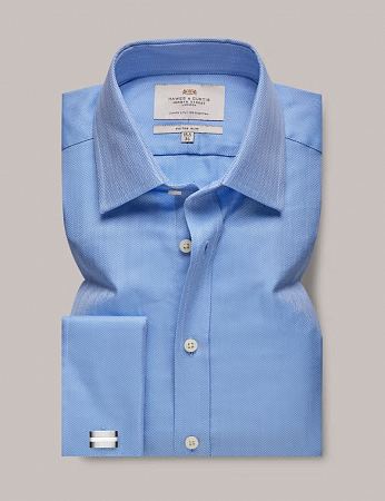 Hawes & Curtis Herringbone Blue Double Cuff 